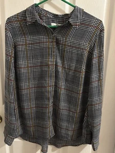 Charter Club Womens petite Button-up Roll-Sleeve Black Plaid Shirt Plus Size PXL - Picture 1 of 5