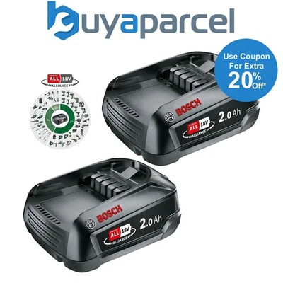 Bosch 18v Green Power4All PBA 18v 2.0Ah W-A Cordless Battery Power For All x 2