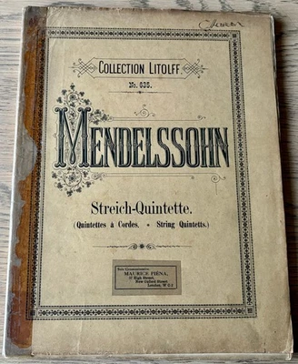 MENDELSSOHN STRING QUINTET OP. 18 NO. 1 SHEET MUSIC (1900's) ALL PARTS GERMANY - Image 1 of 4