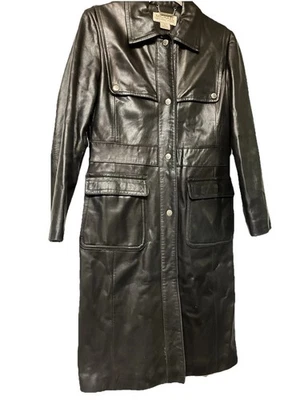 Gabardina Michael Kors RARA VINTAGE Piel de Cordero Cuero Negro Mantequilla Suave XS Broches a presión Foto 1 de 4