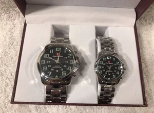 $249.99 Luis Cardini His & Her Metal Link Stylish Set of Watches NIB 80% OFF! #2 - Picture 1 of 6