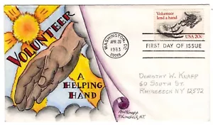#2039 Volunteerism Dorothy Knapp Hand Painted Cachet 1983 FDC - Picture 1 of 1