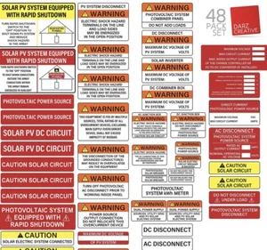 PV Solar System Install Label Kit 48 Pack NEC 2017 2020 Safety Labels Electric - Picture 1 of 6