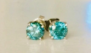 14k White Gold Natural 1.57 Ctw Fancy Blue Diamond Stud Earrings - Picture 1 of 3