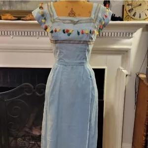 Adorable Homemade Vintage Dress with colorful pom-poms Size Small - Picture 1 of 10
