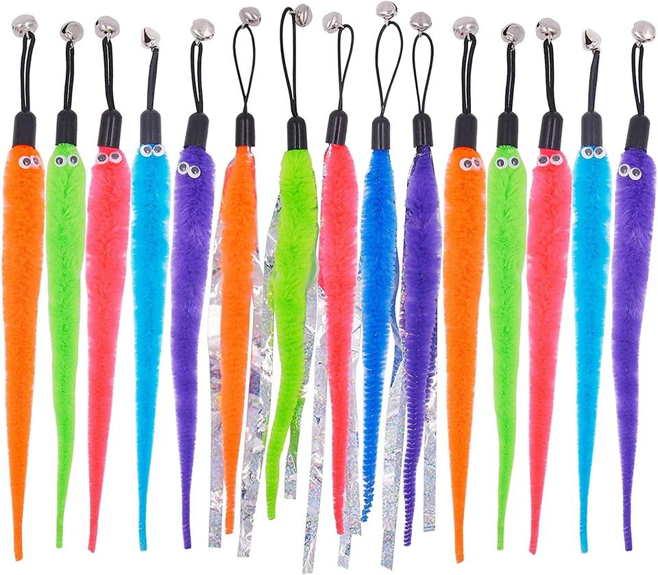15-Pack Cat Wand Toy Worm Refills – Interactive Worm Attachments for Indoor Cats