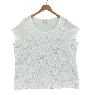 Blusa Top Liz Claiborne Mujer 2X Blanco Encaje Crochet Manga Corta Pullover Foto 1 de 4