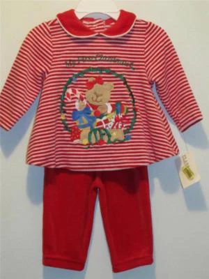 New Class Club Velour MY FIRST CHRISTMAS Teddy Bear w/ Presents Top & Pants, 6M Foto 1 de 3
