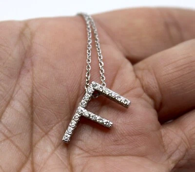 Diamond Initial F Letter Pendant Necklace in 14K Solid White Gold 20 - 22"in - Image 1 of 4