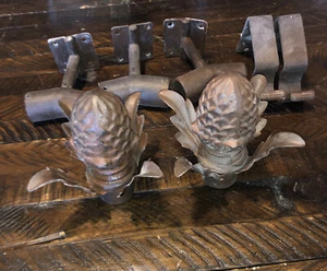 Set of 2 Artichoke Finials Curtain Rod End Pieces Brown Cast Iron - Picture 1 of 6