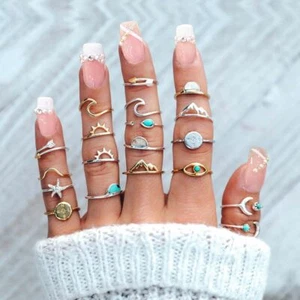 ItsStarred 7-19pcs Silver Star Moon Knuckle Ring Set for Women Vintage Stackable - Picture 1 of 5