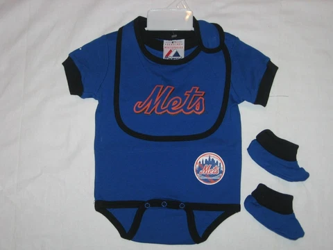 New York Mets Sleeper Team Colored Baby Creeper With Bib And Booties Cover