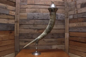 Antique 1800's European 32" Horn Vase? w/ Lid Topped w/ Green Stone - Picture 1 of 11