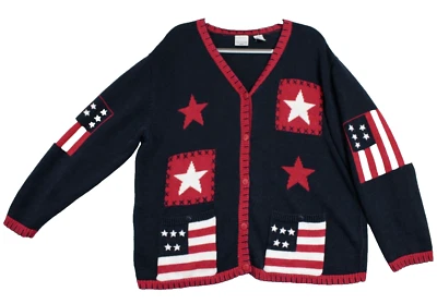 Cárdigan Carolina Colours Plus 18/20 Bandera Patriótica Estrellas Rayas EE. UU. Suéter Foto 1 de 4