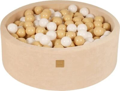 MEOWBABY Schaumstoff-Bällebad 90 x 30cm mit 200 Bällen - (Ecru: Weiß/Beige)