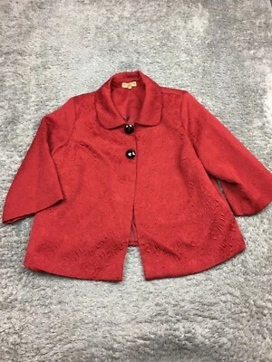 Notations Jacket Woman Size 3X Red Top Button 3/4 Sleeve Polyester Blend - Image 1 of 4