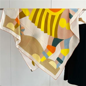 Horse Geometric Twill Silk Wrap Scarf Bandana Large Square Shawl Kerchief 135cm - Picture 1 of 32