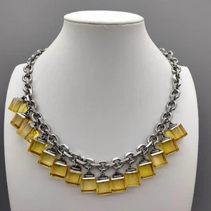 Marc by Marc Jacobs Amber Tone Cube Necklace Silver Tone Statement Bold Fall VTG - Picture 1 of 8