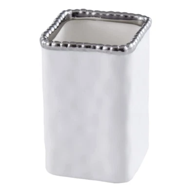 Pampa Bay Vanity Toothbrush Holder, White & Silver (VAN2718W) - Image 1 of 4