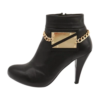 Women Gold Metal Chain Boot Bracelet Shoe Triangles Charm Urban Geometric Shape - Image 1 of 4
