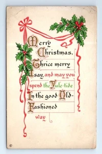 Merry Christmas Old Fashioned Greeting Red Cross Christmas Seal Postcard 1915 - Picture 1 of 2