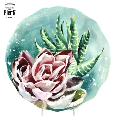 Pier 1 Imports MARFA SUCULENTS - ALOE 9" Plato de ensalada cactus verde azulado festoneado como nuevo Foto 1 de 4