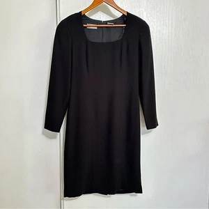 Vintage Liz Claiborne Midi Dress Black Long Sleeve Square Neck Size 8 Career - Picture 1 of 15