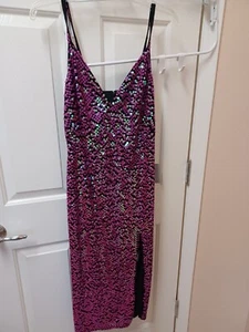 Women L Tadashi Shoji Sequin V-Neck Sleeveless Cocktail Dress Pink Party Barbie - Picture 1 of 7
