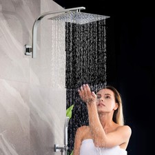 Brushed Nickel 8-inch Square Rainfall Shower Head With Wall Mount Shower Arm 