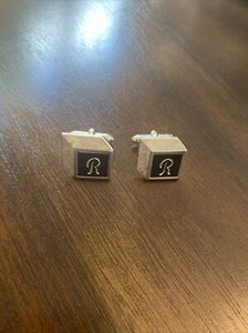 Vintage Silver Tone R Initial Cuff Links Dapper Swing Dandy - Picture 1 of 6