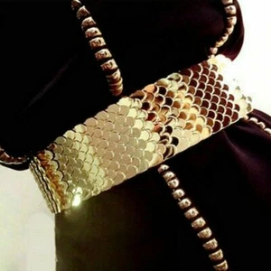 Paillettes Vita Giapponese Cintura Oro Donna Metallo Scala Pesce Fascia Elastica Corsetto Lucido - Foto 1 di 12