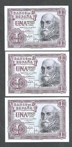 ESPAÑA 1 PESETA 1953 ~ P-144 ~ UNA NOTA DE 3 GEMAS CONSECUTIVAS NÍTIDAS SIN CIRCULAR - Imagen 1 de 3