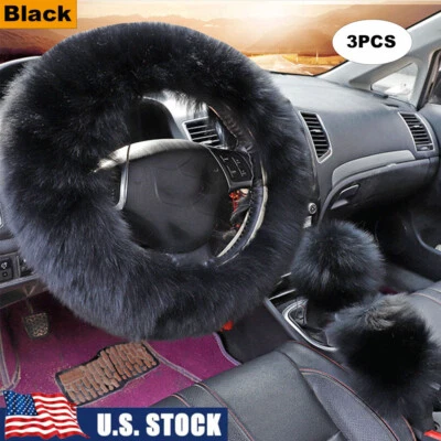 Cubierta de volante de invierno para automóvil de 3 piezas peluda mullida universal de lana gruesa de 15"" Foto 1 de 4