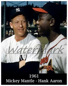 MLB 1961 Mickey Mantle Yankees Hank Aaron Braves Color 8 X 10 Photo Picture - Picture 1 of 1