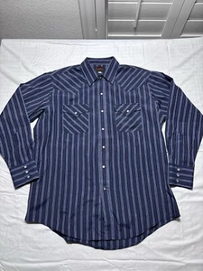 Mens Plains Western Wear Navy Plaid Pearl Snap Long Sleeve Shirt Size Lg - Picture 1 of 9