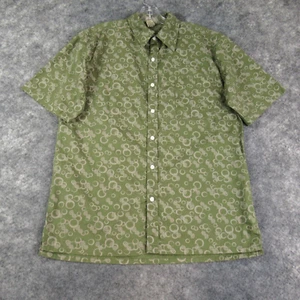 Decoded Shirt Mens Medium Green Geometric Print Short Sleeve Button Up Casual - Picture 1 of 13
