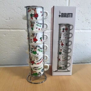 Bialetti 6 Moka Cups Cartoon Character Design Stackable 60ml - Designed In Italy - Picture 1 of 6