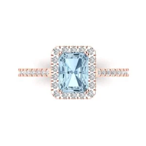 14K Rose Gold Solitaire with Accents Engagement Ring 1.86 ctw Natural Aquamarine - Picture 1 of 11