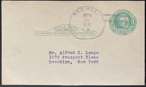 POSTAL REPLY CARD~1930 ONE CENT~RED HILL, NEW YORK - Picture 1 of 2