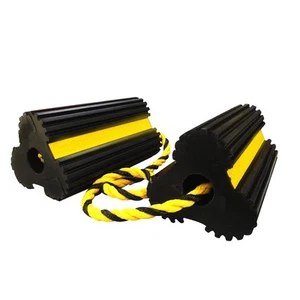 Heavy Duty Rubber Wheel Chock with Connecting Rope for Travel Trailers Cars RVs - Picture 1 of 8