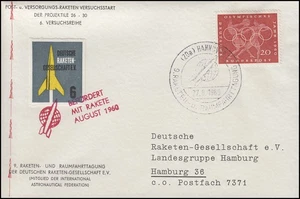 Raketenpost rot Befördert mit Rakete: 6. Versuchsreihe, SSt HANNOVER 27.8.60 - Bild 1 von 1