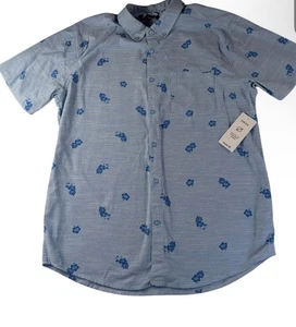 Neu mit Etikett Hurley OAO Stretch-Druck Herren XL blau Blumenmuster kurzärmliges Hemd mit Knopfleiste - Bild 1 von 2