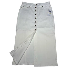 Michael Kors White Denim Skirt Size 4 Button Front Midi Jean Pencil Style NWT - Picture 1 of 9