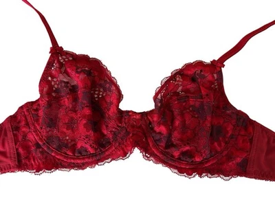 Adore Me Bra Womens Size 36A Red  Sexy Lingerie Floral Scalloped Lace Bows - Image 1 of 4