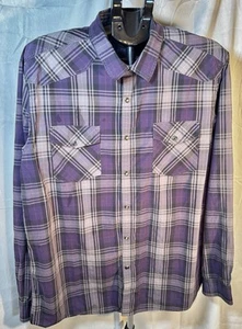 Kenneth Cole Men's LG Purple/Gray Plaid Long Sleeve Snap Button-Up Shirt Size XL - Picture 1 of 12
