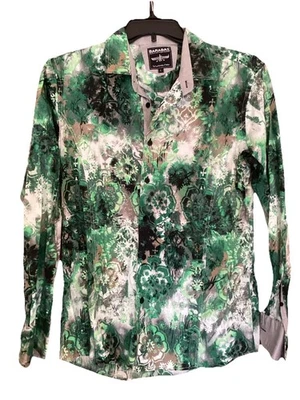 BARABAS Men’s L 17” Slim Fit Green Brown Gray Print Long Sleeve / Cotton/Spandex - Image 1 of 4