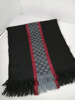 Gucci GG Patrón Tela Rayas Tejido Bufanda Larga Longitud 180cm Negro Gris Rojo Unisex Foto 1 de 3