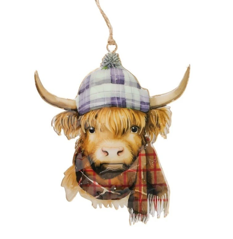 XL Metall Hänger Kuh Highland Cow b181 Anhänger 16cm Weihnachtsdeko Herbstdeko - Bild 1 von 1
