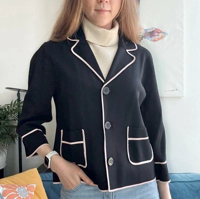 Emporio Armani 粘胶混纺黑色浅粉色圆领西装外套 IT 48 US L (12-14) — 第 1/4 张图片