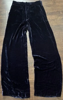ZARA Silk Blend WIDE Leg VELVET Velour Retro Trouser Dress PANTS HIGH Waisted M - Image 1 of 4